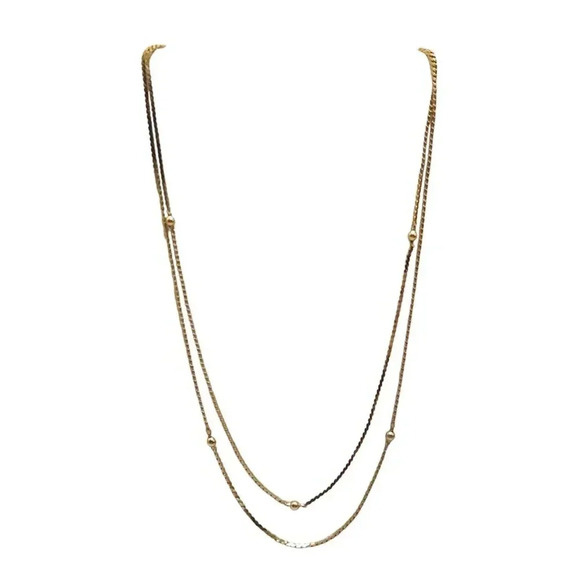 Monet Double-Layer Station Bead Chain Necklace Gold Tone Vintage 18.5 in - Picture 1 of 5